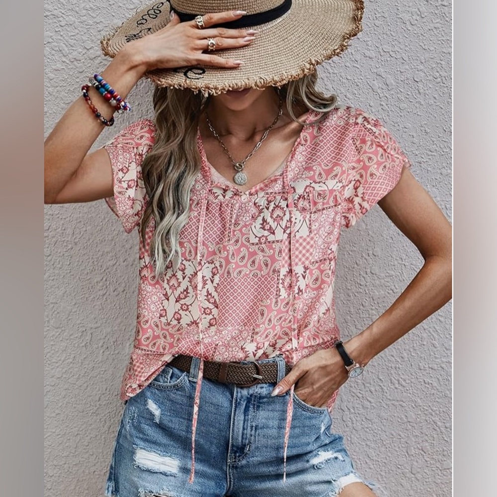 Women's Floral Print Loose Short Sleeve Top